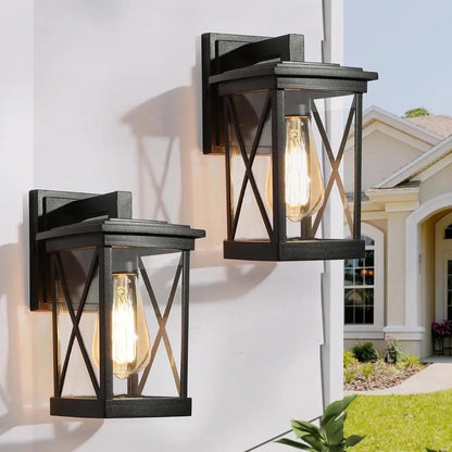 2-Pack Modern Black Outdoor Wall Sconces Clear Glass Shade Metal Frame E26 LED/Incandescent Bulb 60W Wall Mounts Waterproof Easy