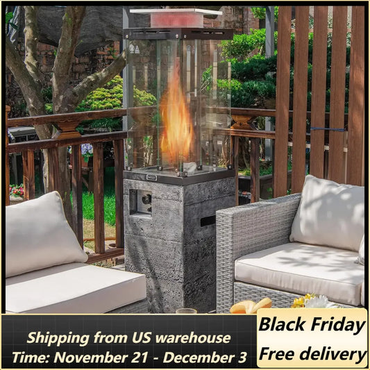 41,000 BTU Propane Patio Heater with Waterproof Cover, Outdoor Heater with Lockable Wheels, Adjustable Feet,