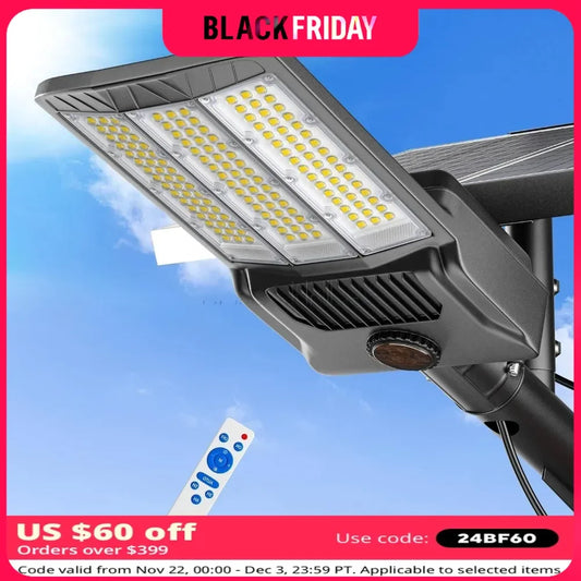 Solar Street Lights 5000W, 6500K High Powered Commercial Parking Lot Dusk To Dawn, Waterproof with Remote, Outdoor Lights