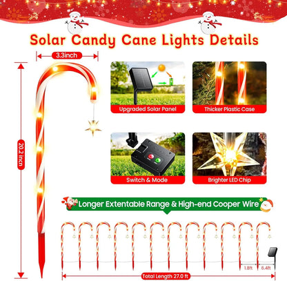 12/24 PACK Christmas Decorations Outside, 19" 144 LED Bright Solar Christmas Candy Cane Pathway Lights with Star and 8 Modes