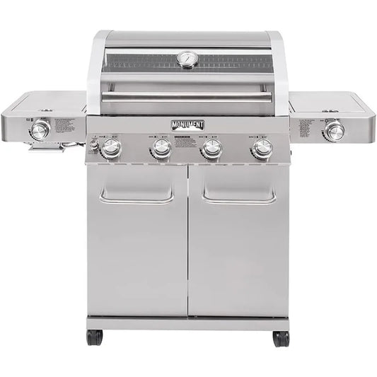 Monument Grills Larger 4-Burner Propane Gas Grills Stainless Steel Cabinet Style with Clearview® Lid, Knob Controls