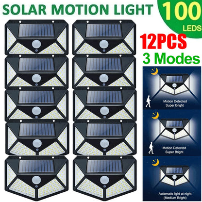 100LED Solar Lights Spotlight Outdoor Solar Wall Lamp PIR Motion Sensor Lamp Waterproof Solar Street Light for Garden Decoration